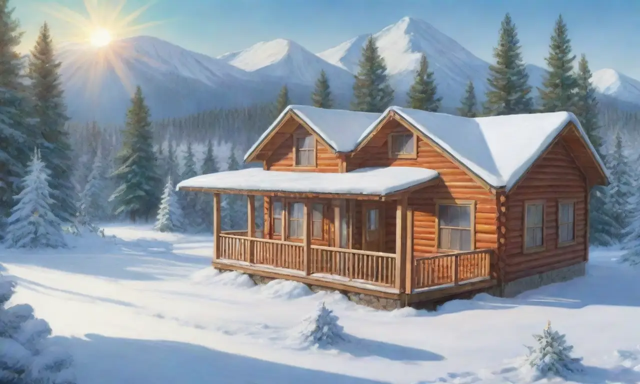 Un paisaje invernal sereno con una cabaña acogedora