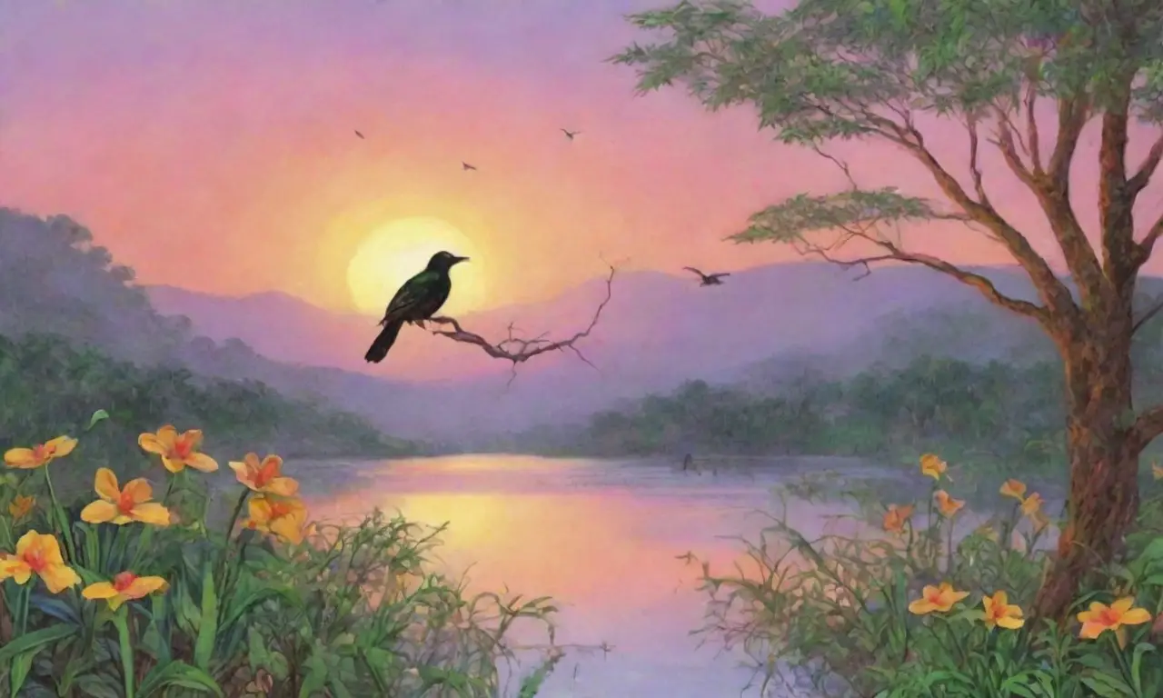 Un paisaje tropical vibrante que refleja la fragilidad de la naturaleza y la urgencia de proteger a las aves en peligro