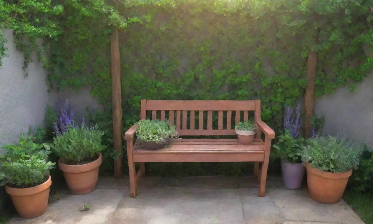 Un jardín vibrante y acogedor lleno de plantas, colores y aromas