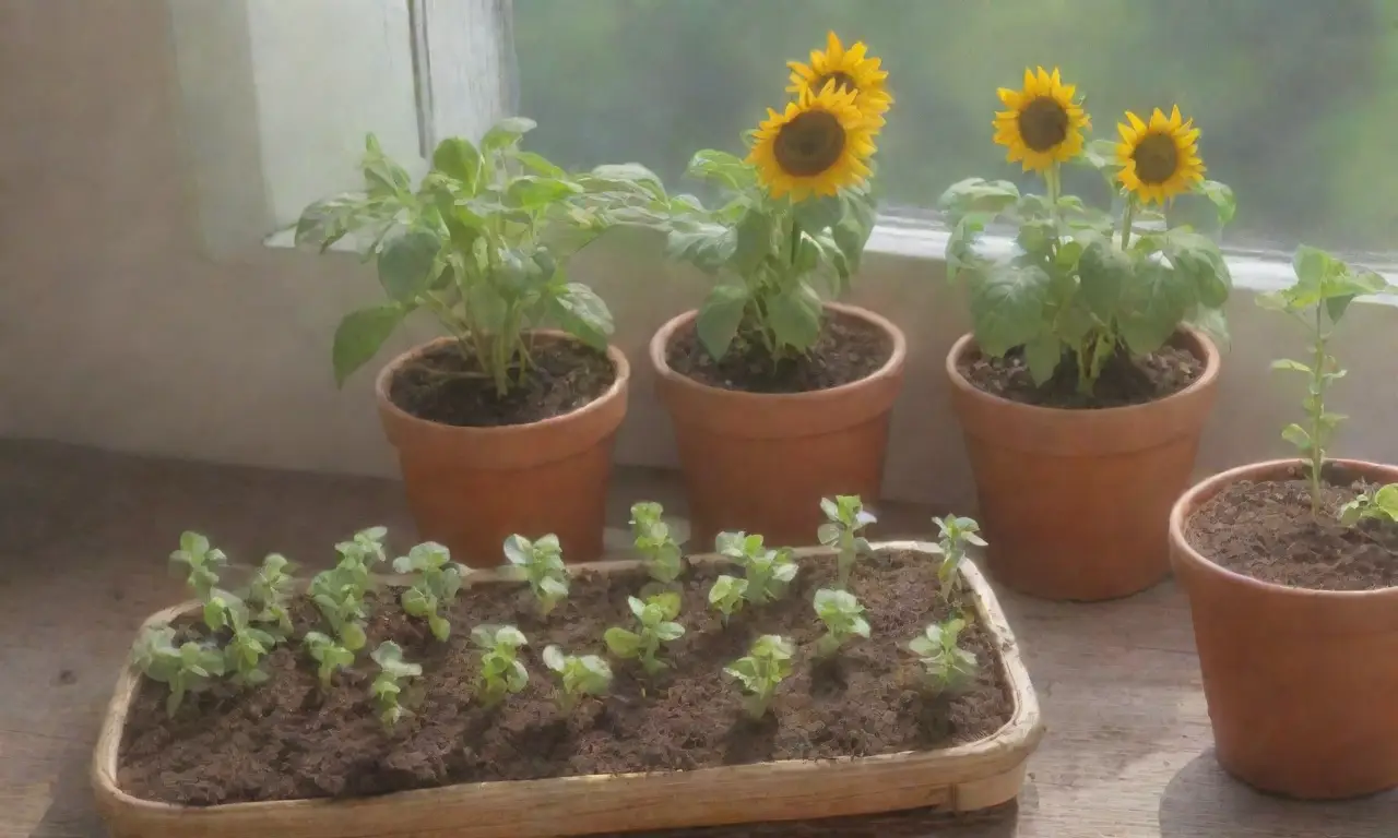 Un rincón acogedor lleno de plantas, hierbas coloridas y frescos productos, bañado por la luz del sol