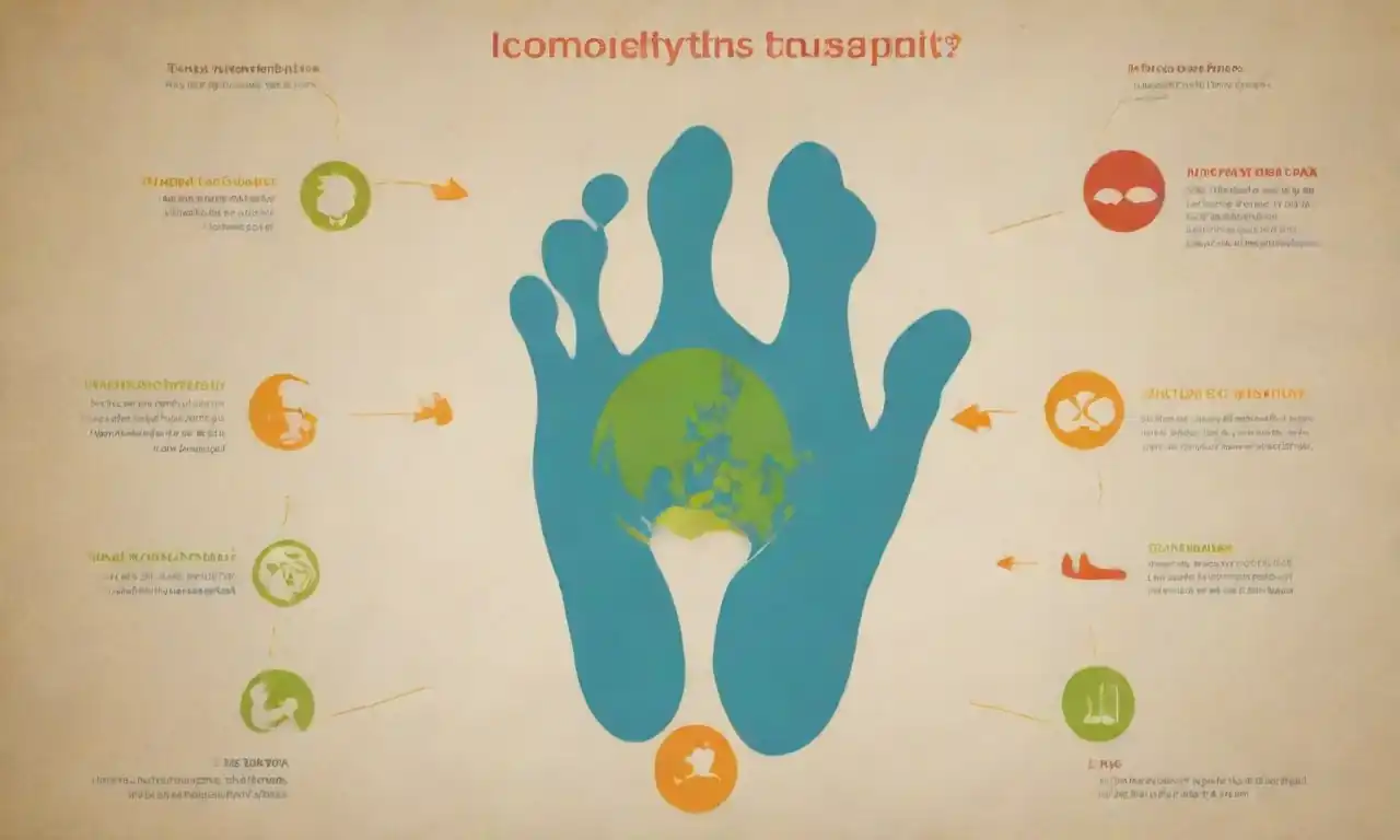 Infografía representando mitos comunes sobre huellas ecológicas con iconos y explicaciones.