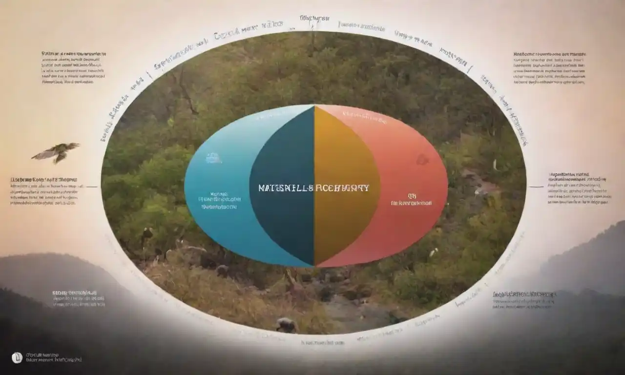 Infografía mostrando el ciclo de materiales junto a los ecosistemas prósperos y la fauna diversa.