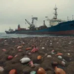 Diversa vida marina rodeada de contaminación y actividades humanas como la pesca y el transporte marítimo.