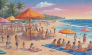 Una escena playera vibrante con sol