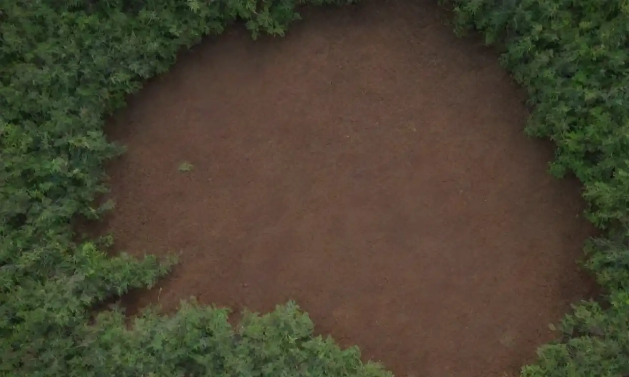 Sitio de excavación que muestra suelo perturbado y vegetación circundante.