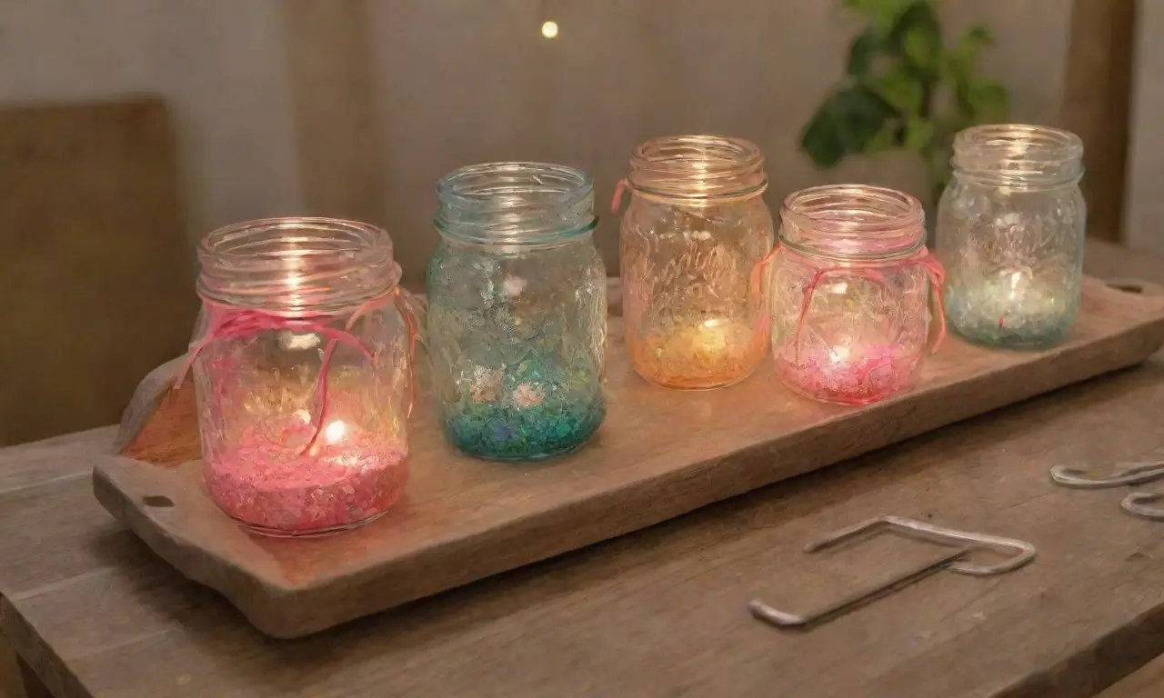 Un espacio creativo lleno de frascos brillantes, luces suaves y colores vibrantes