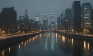 Parámetro urbano con edificios junto a un río