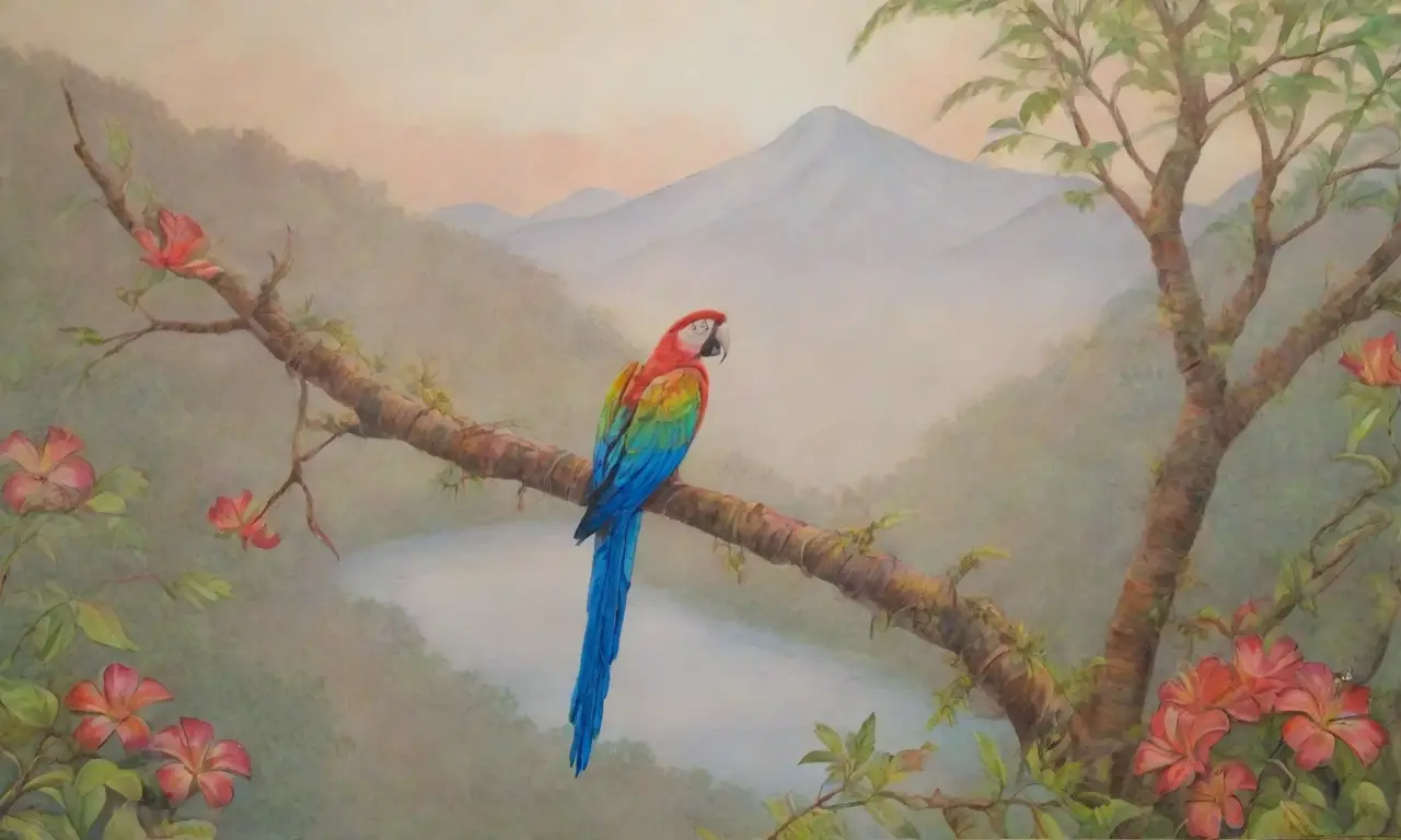 Un vibrante paisaje selvático con aves coloridas y un sentido de urgencia por la conservación