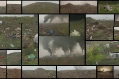Collage of eco-friendly products and environmental impact visuals