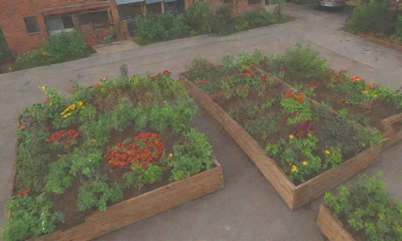Un vibrante jardín urbano donde la comunidad se une para cultivar y compartir
