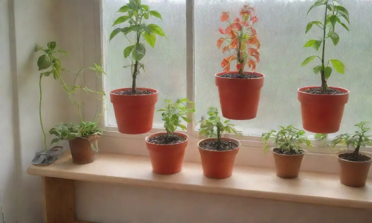 Un balcón soleado lleno de plantas, herramientas de jardinería y una familia feliz cuidando su jardín