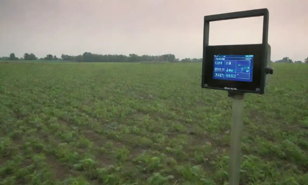Maquinaria agrícola con pantallas digitales en un campo exuberante y orgánico.
