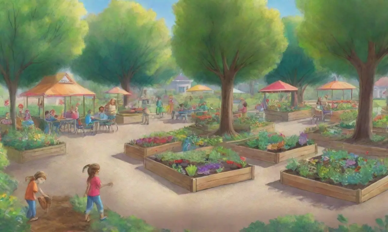 Un vibrante jardín comunitario lleno de vida, aprendizaje y colaboración