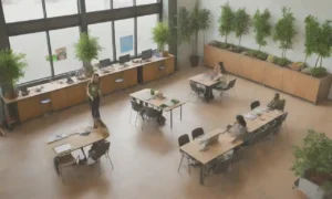 Oficina moderna y ecológica llena de colaboración