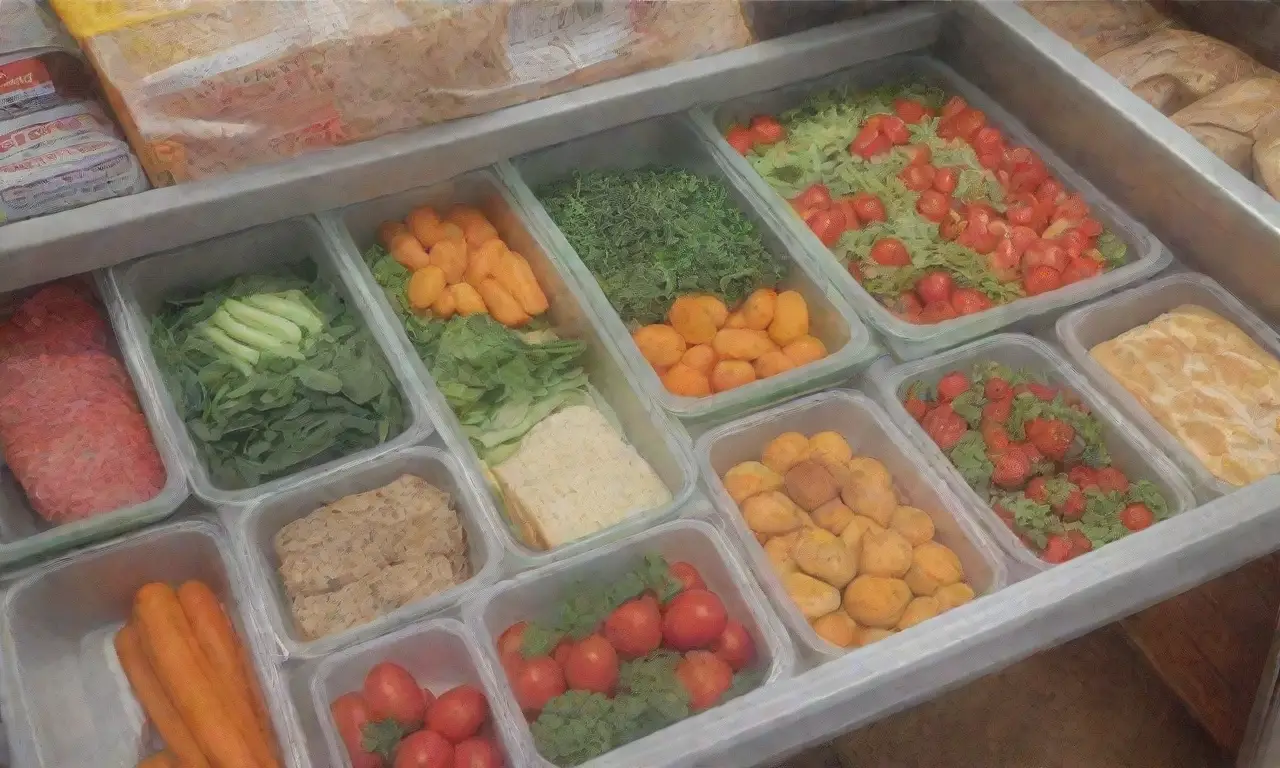 Una escena vibrante y caótica de la vida cotidiana en la cocina y la comida
