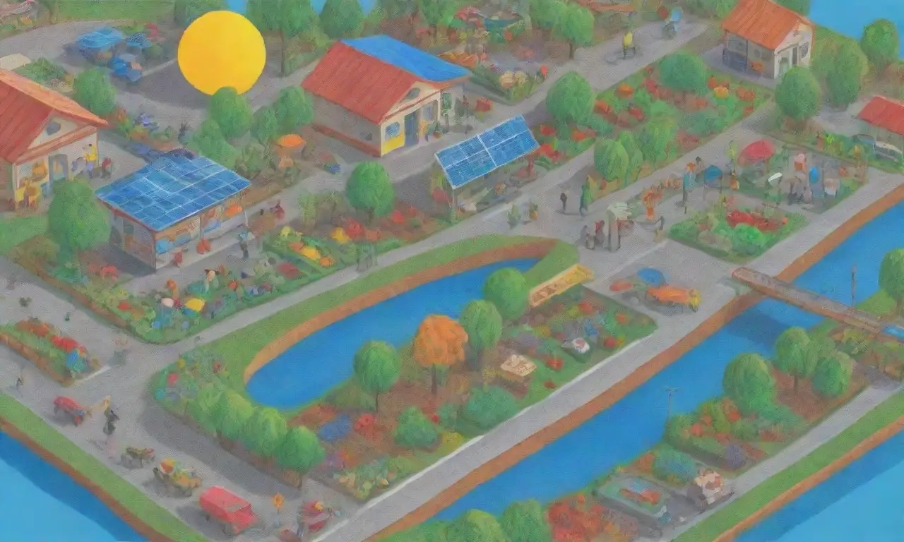 Un futuro sostenible se construye con energía renovable, comunidad diversa y cuidado del medio ambiente