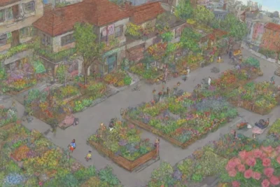 Un vibrante ecosistema urbano florece con vida y armonía