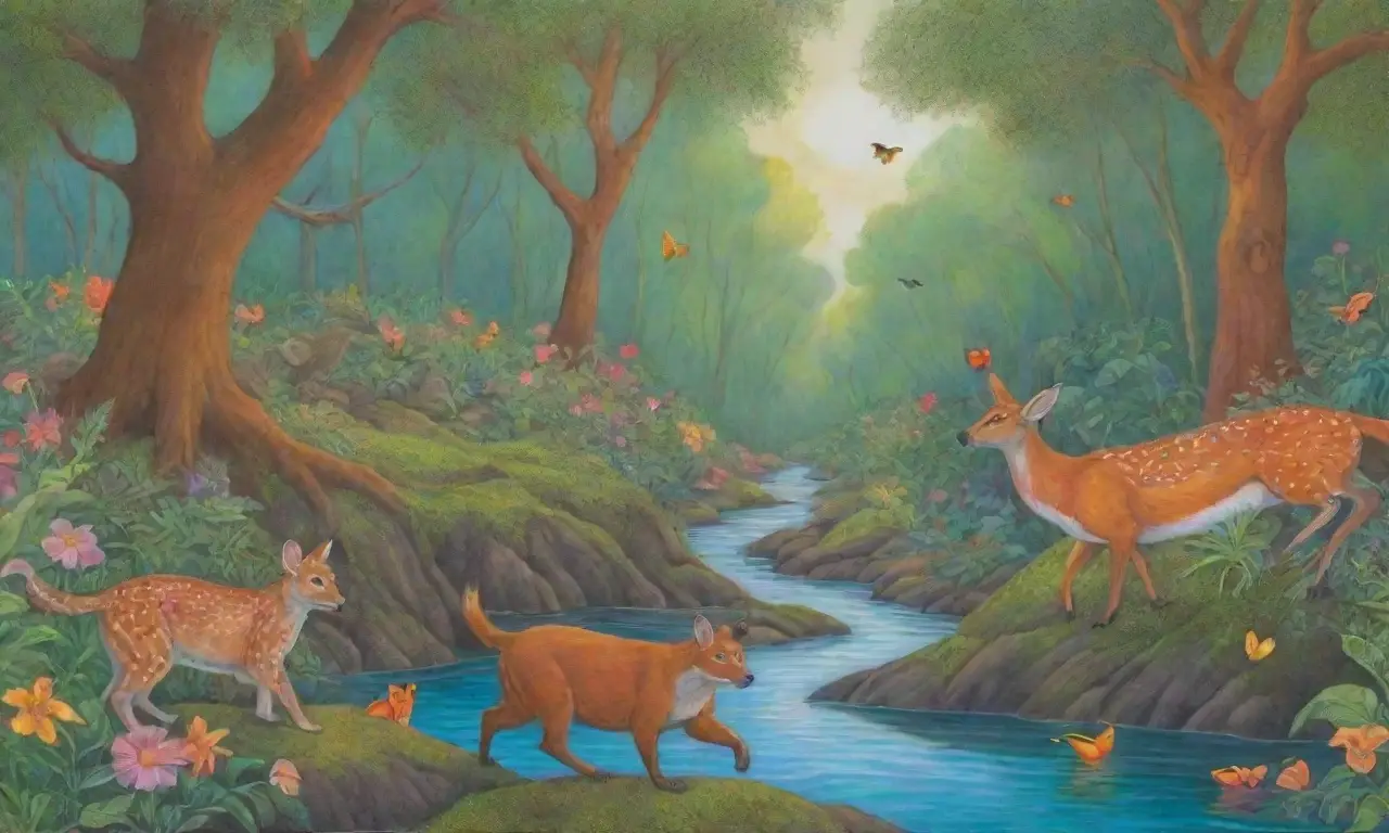Escena vibrante de la selva con flora y fauna en armonía