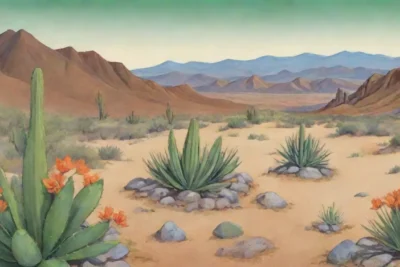Un paisaje árido y soleado con cactáceas