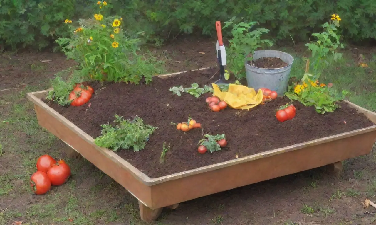 Un jardín vibrante con compost, plantas saludables y vida en armonía