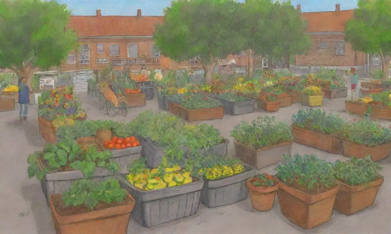 Un vibrante jardín urbano lleno de vida y comunidad