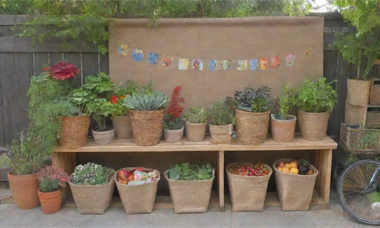 Un mural vibrante rodeado de naturaleza y materiales reciclados crea un ambiente acogedor y sostenible