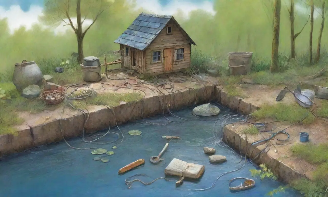 Un entorno rústico y vibrante lleno de agua, herramientas, naturaleza y creatividad familiar