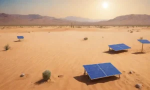 Un desierto dorado con paneles solares