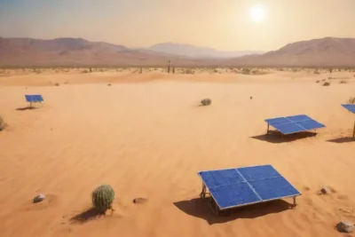 Un desierto dorado con paneles solares
