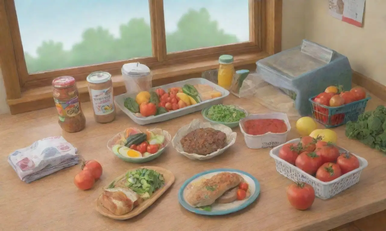 Una escena de cocina vibrante con alimentos frescos y desperdicios acumulados