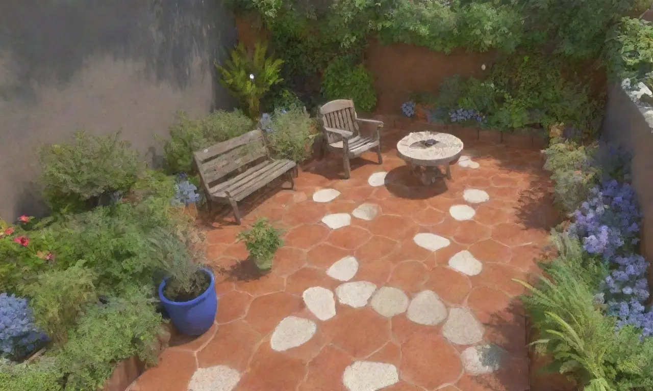 Un hermoso jardín vibrante y acogedor lleno de plantas