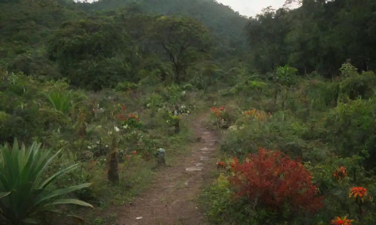 Paisajes exuberantes restaurados con diversas plantas nativas y participación comunitaria en América Latina.