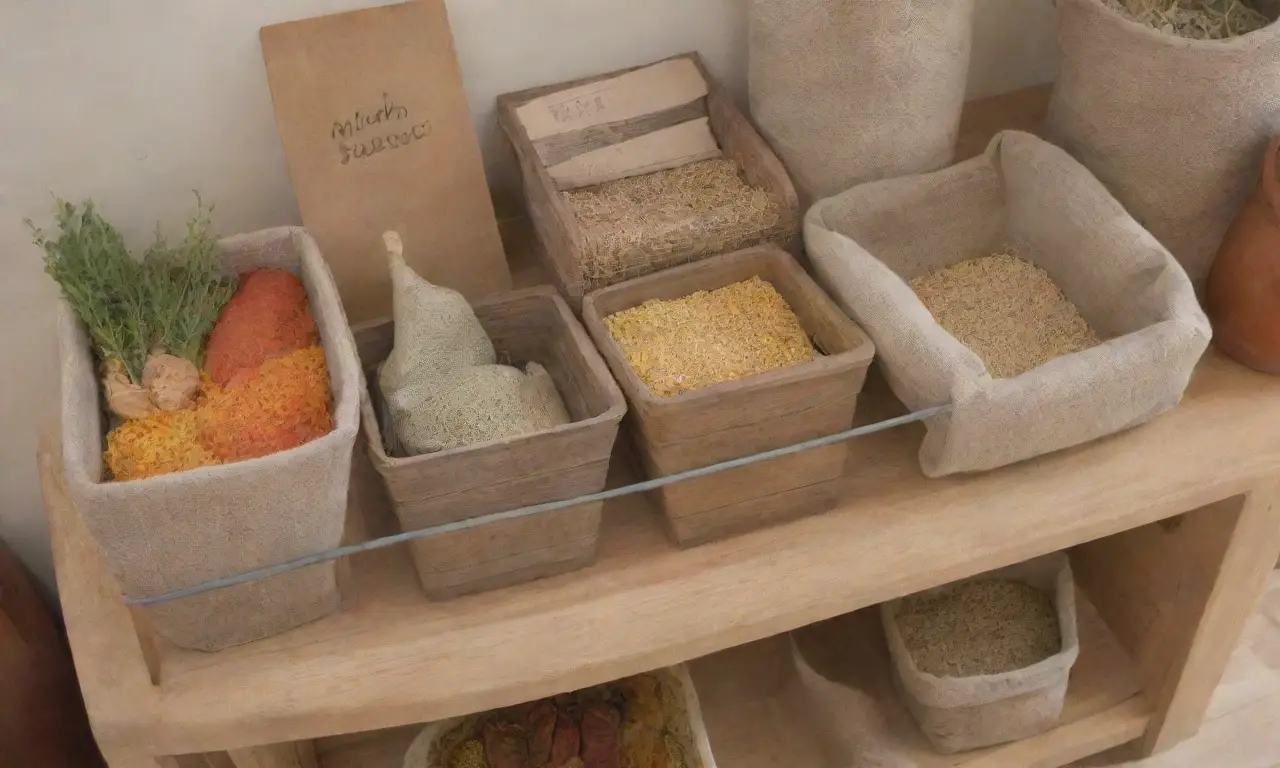 Un rincón acogedor y sostenible lleno de frascos coloridos, granos, especias y detalles rústicos