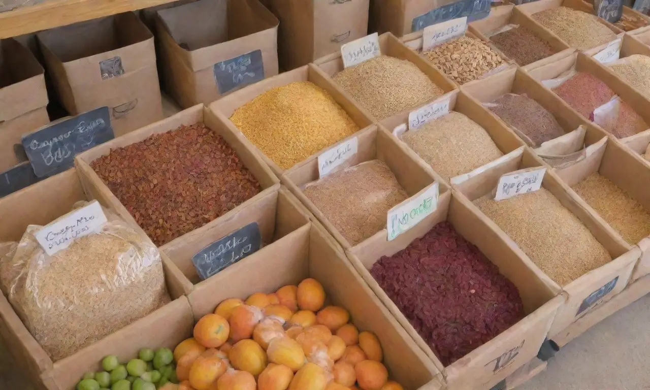 Un mercado acogedor y vibrante, lleno de colores, risas y opciones sostenibles