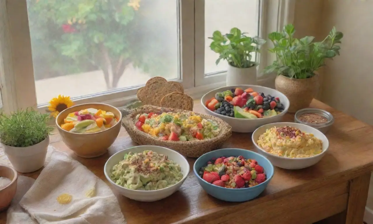Un ambiente acogedor y vibrante lleno de comida saludable y alegría familiar